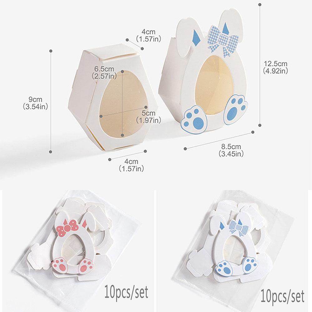10pcs Cute Pink Blue Rabbit Ear Paper Candy Boxes Happy Easter Biscuit Chocolate Packaging Box Baby Shower Easter Party Supplies
