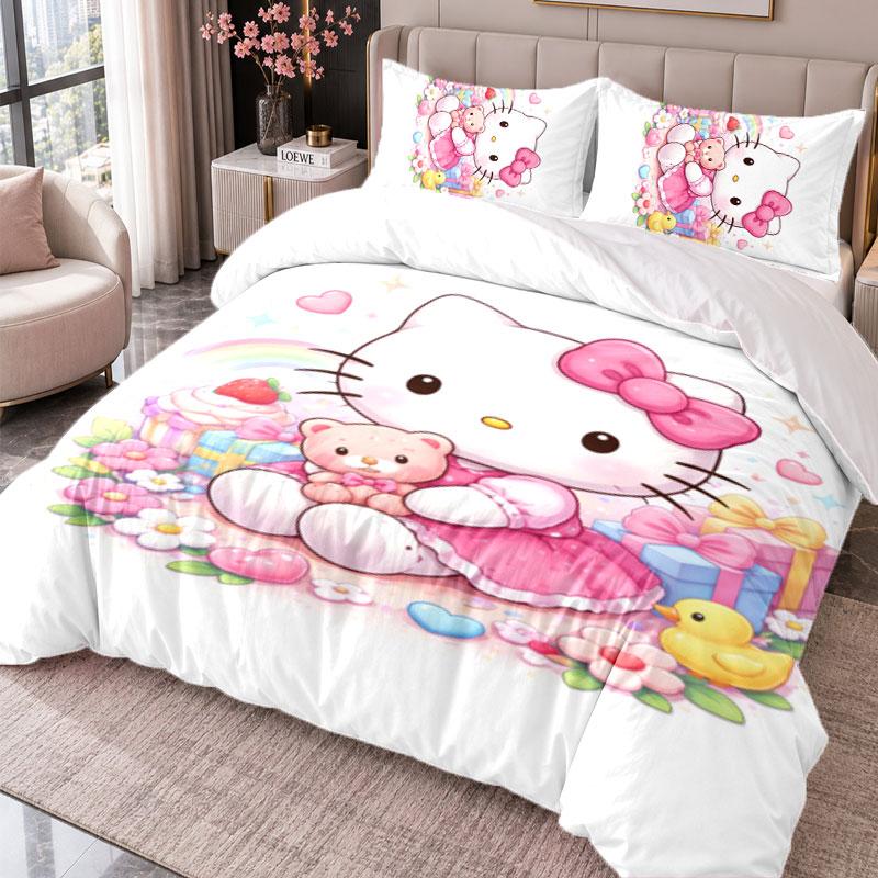 Hello Kitty 3Pcs Bedding Set Duvet Cover With Two Pillowcases For Bedroom Home Decoration