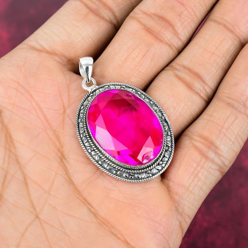 Pendentif en topaze rose, bijoux en argent sterling massif 925 avec pierres précieuses, pendentif fait main, pour Thanksgiving