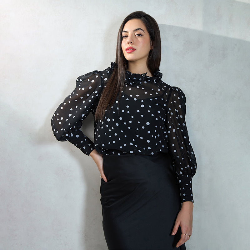 

Virgio Women Regular Length Puff Regular Fit Ruffle Neck Top XL чорний
