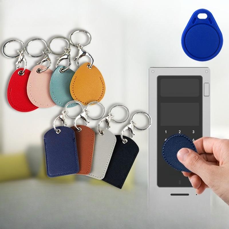 Access Card Case Leather Card Holder Keychain Key Ring Door Lock Access Tags ID Case Keychain Access Card Bag