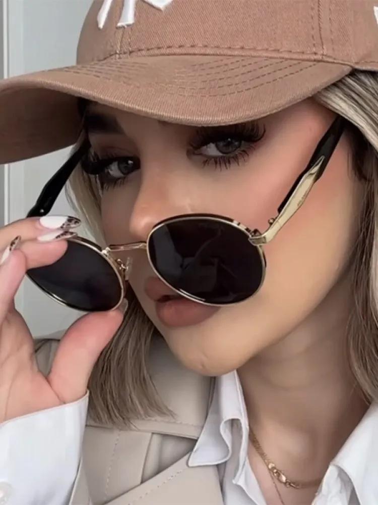 Ochelari de soare rotunzi de epocă din metal pentru femei Ochelari de soare retro, la modă nouă, pentru femei, de designer de marcă, Ochelari la modă pentru bărbați UV400