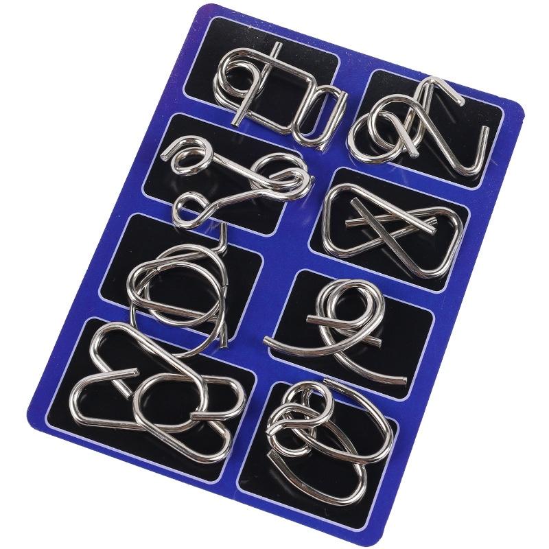 Children's Intelligence Toy Set Nine Linked Rings Puzzle, Brain Teaser Gift, Full Set Of Unlocking Rings, Eight Pieces, Lu Ban Lock