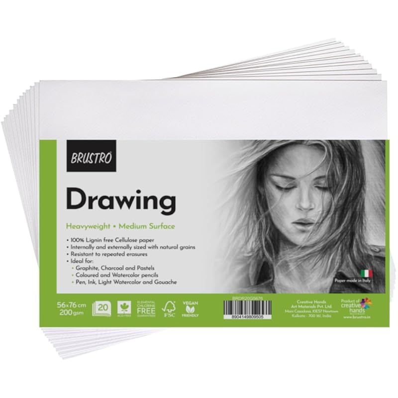 Brustro Artists Drawing Paper | 200 Gsm, 56 X 76 Cm, 20 Sheets | Ideal For Coloring, Sketching, Professional Art, Craft,