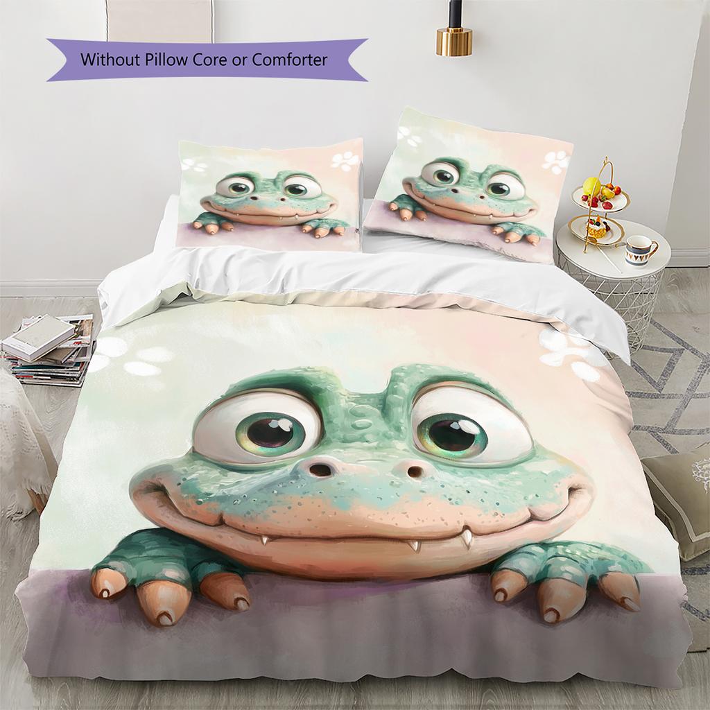 Cute Crocodile Pattern Bedding Home Decoration Birthday Gift (1 * Duvet Cover + 2 * Pillowcase, Without Core)