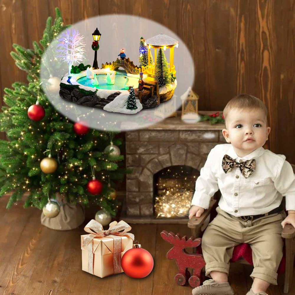 Animierte Weihnachtsdorfszene mit beweglichen Schwänen, beleuchtet, musikalisch, Schneedorf, Weihnachtsdekorationen für den Innenbereich, Feiertagsausstellungen