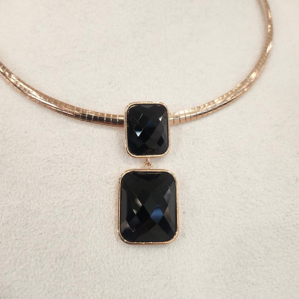 Atria Square Cut Onyx N Snake Necklace JTONEFR0028PKF