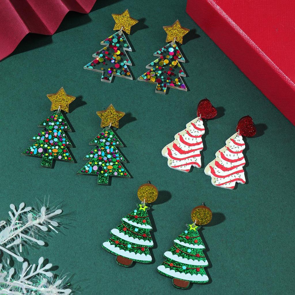 Europäische & Amerikanische Liebesherz Acryl Weihnachtsbaum Ohrringe für Damen