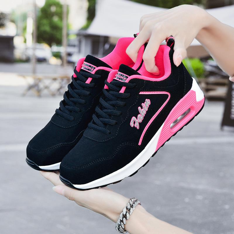 Autumn and Winter Leather Surface Large Size Air Cushion Sports Shoes Casual Shoes Female Students Running Shoes Travel Shoes