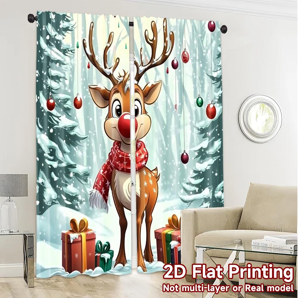 2pcs,Curtains Cute Reindeer Christmas Forest Gifts (2) Chic Pattern Curtains Prints Light Filtering Curtains Festive Suitable