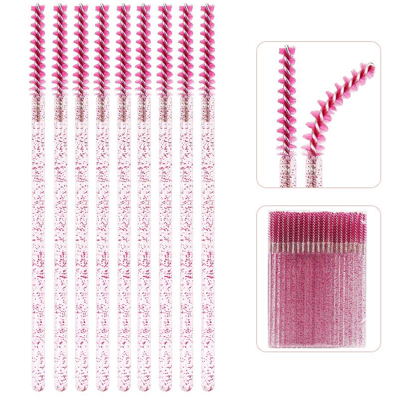 Straight Head Mascara Brush & Eyelash Curler Set - Disposable Spiral Rod with Crystal Eyebrow Comb
