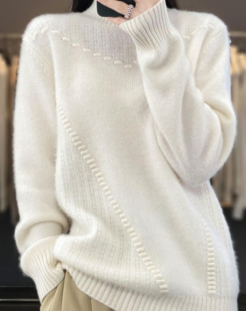 Women's Winter Thickened Sweater Half High Collar Long Sleeve Loose Coat Pullover Women's Knitted Top