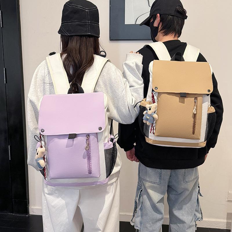 Schoolbag Casual backpack College student simple contrasting color schoolbag Large capacity travel bag Versatile commuter backpack Women