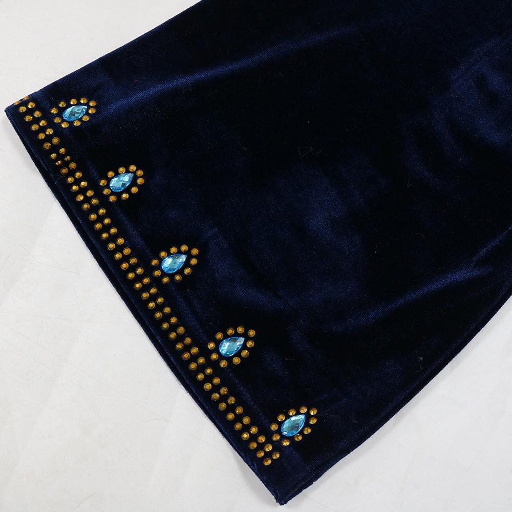 Women's Blue Water Drop Rhinestone Suede Evening Gown Robe