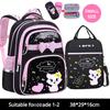 Grade 1-6 Children School Bags for Girls Cut Cat Printed 3 PCS Set Primary School Backpack Kids School Bookbag with Handbag Pencil Case