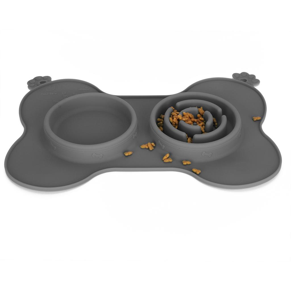 Portable Pet Dog Feeding Bowls Silicone Puppy Cat Eating Feeder Dish Bowl Pet SuppliesGrey