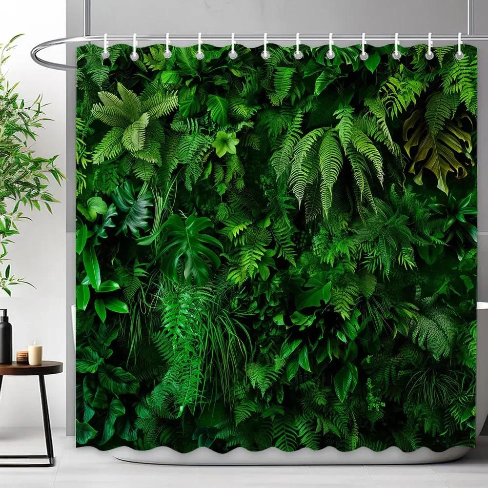 Walls Filled With Green Plant Leaves Shower Curtains Tropical Plants Natural landscape Polyester Shower Curtains Bathroom Decor