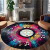 Colorful Splash Vinyl Record Musical Note Round Rug, Graffiti Music Staff Floor Mat for Music Studio Living Room Sofa Side Bar