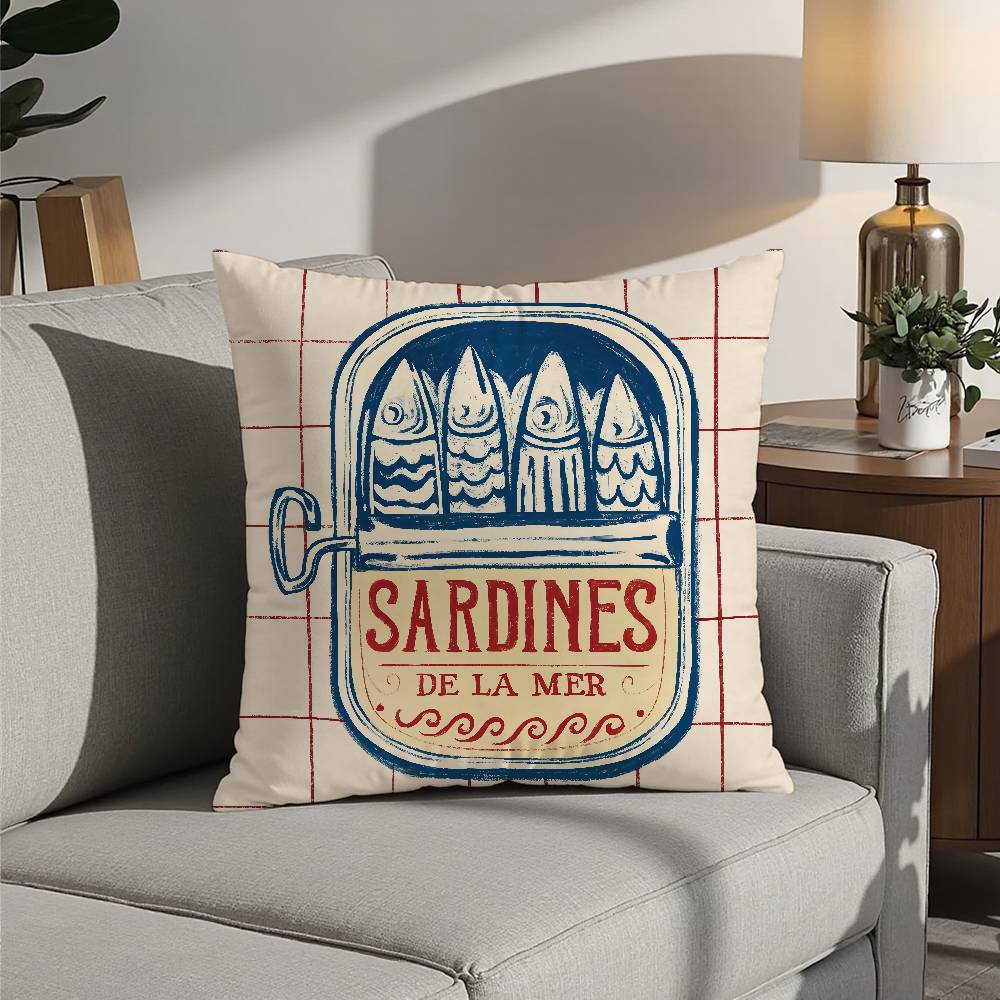 Coastal Charm Sardine Can Pillow Case 3D Print Polyester Fiber 40*40cm Home Sofa Throw Decoration Festival Gift