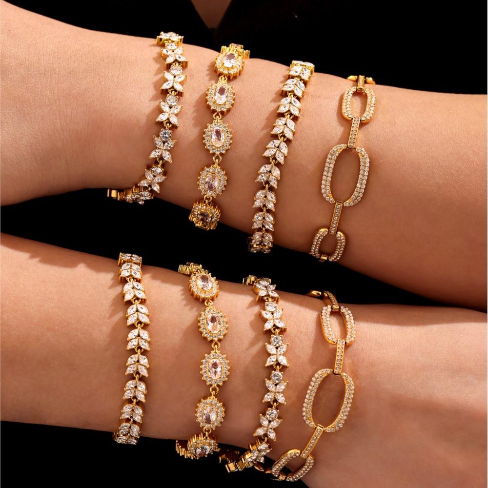 Wbudowana Błyszcząca Zirkoniowa Bransoletka Łańcuszkowa Ze Stali Nierdzewnej Pokryta 18k Złotem Wodoodporna Nie Ścierająca się Luksusowe Bransoletki Dla Kobiet