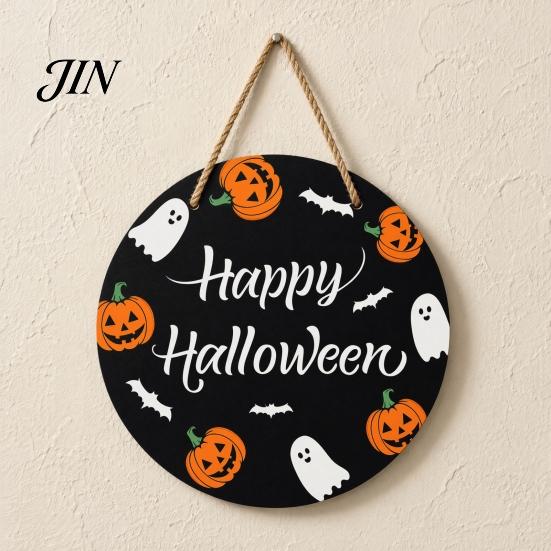 Halloween Door Sign Hanging Sign, Wooden Front Hanger Wreath, Cute Holiday Decoration Ghost Welcome for Porch Wall Indoor Home Durable
