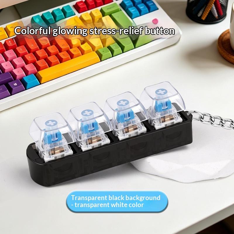 4 Tasten LED Tastatur Schlüsselanhänger Transparent Knackiges Klickendes Tippgefühl Aufleuchtende Tastenkappe Fidget Verschleißfest Mit LED-Licht