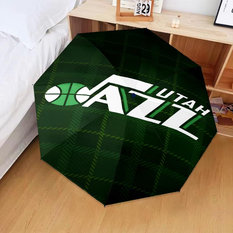 Jazz Basketball Team Umbrella Folding Umbrella, Automatic Umbrella 8-Frame for Travel, Camping Use Gift for Halloween Christmas