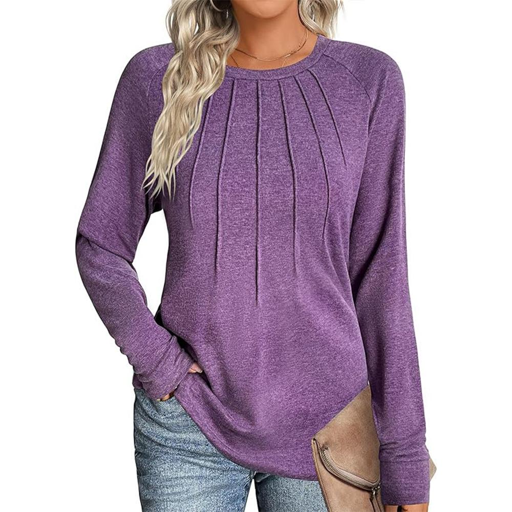 

Женские рубашки с длинным рукавом, повседневные топы, блузки, модные плиссированные туники, осенняя одежда 2025 года 2XL фиолетовый