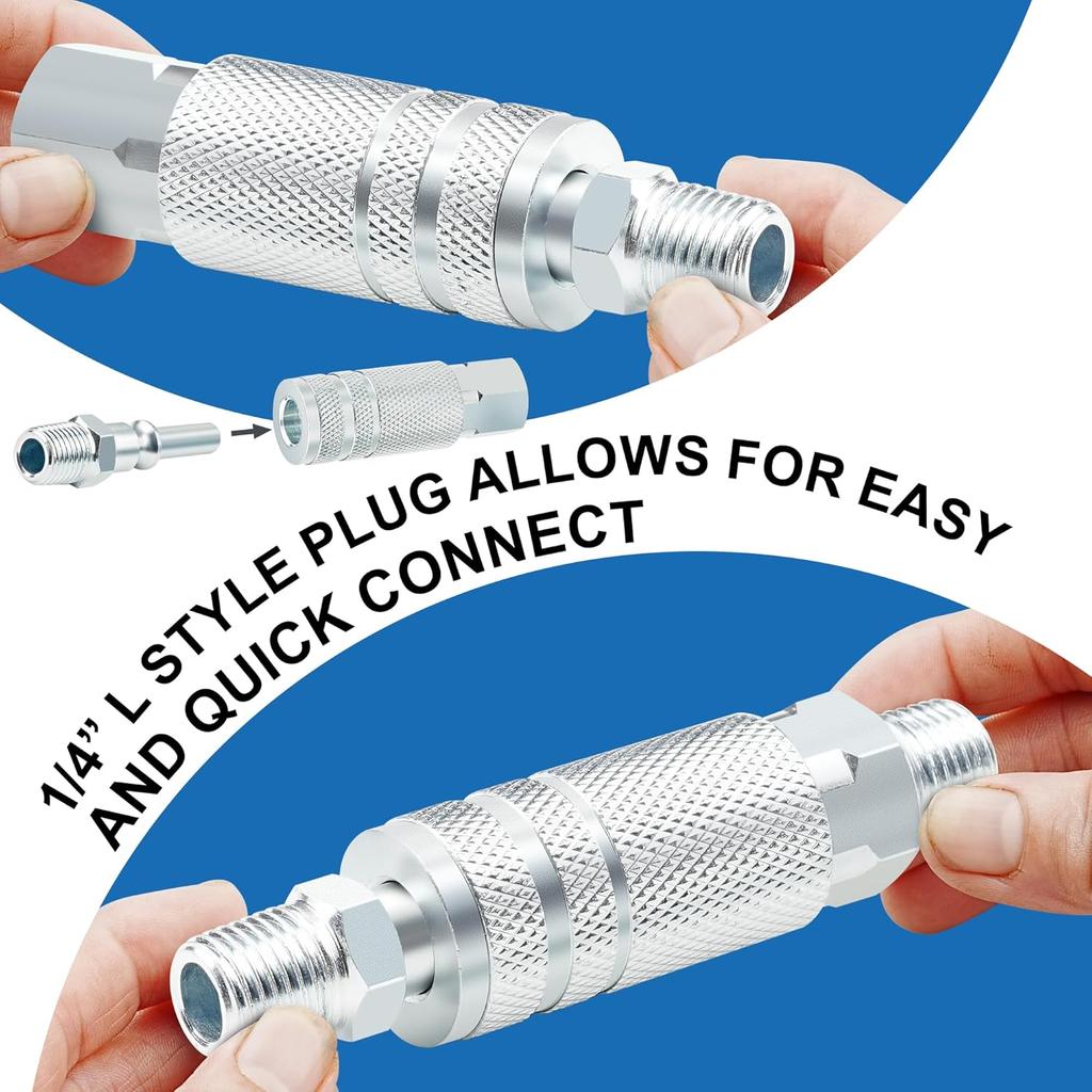 Lincoln L-style Air Hose Fittings, 1/4 In. Steel Male and Female Couplers with Male Plugs 14 Pieces Compressor Accessories Quick Connect Fittings