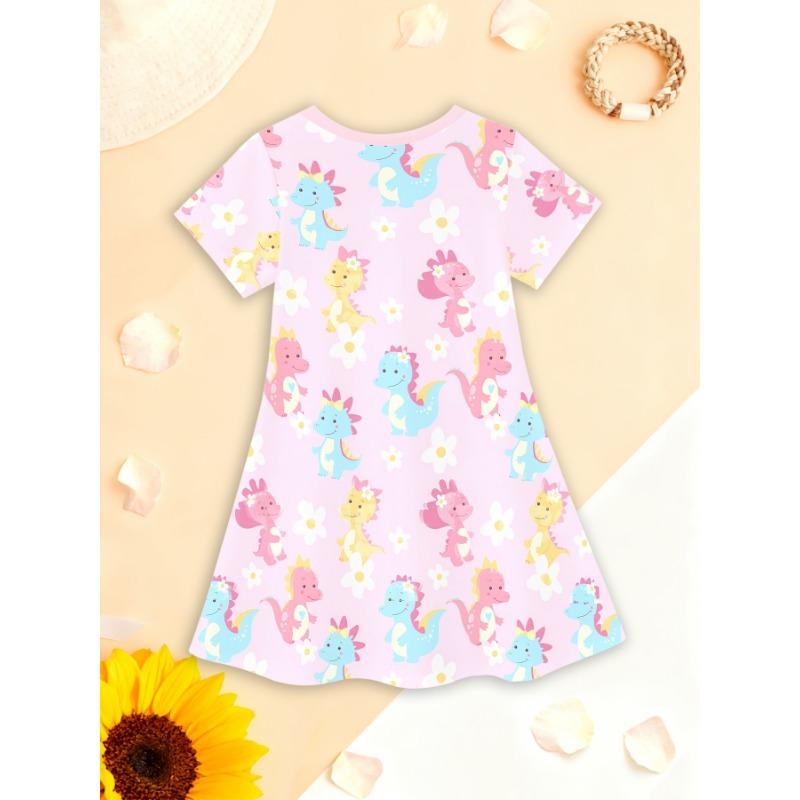 Girls' Princess Dress with Short Sleeves & Oversized - Lightweight Spring Summer Dress Suitable for Birthdays,