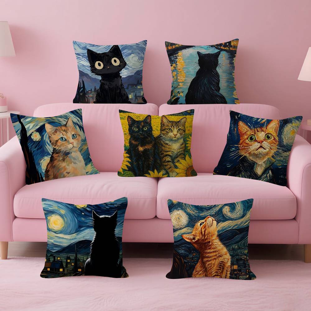 Van ART GGogh Lustige Katze Personalisierte Kissenstaubabdeckung Schlafzimmer Kinder Party Dekoration Kissenbezug Geburtstag Kinder Geschenk