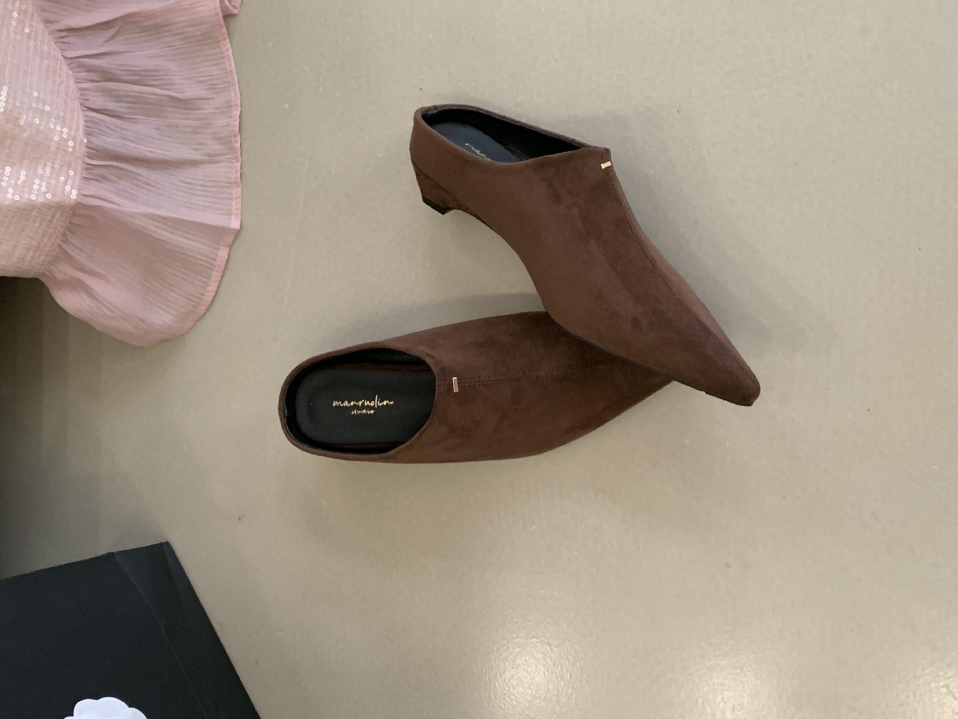 Women s Suede Pointed Toe Low Heel Spring Outdoor Wear Slippers - Perfect for Daily Wear 35