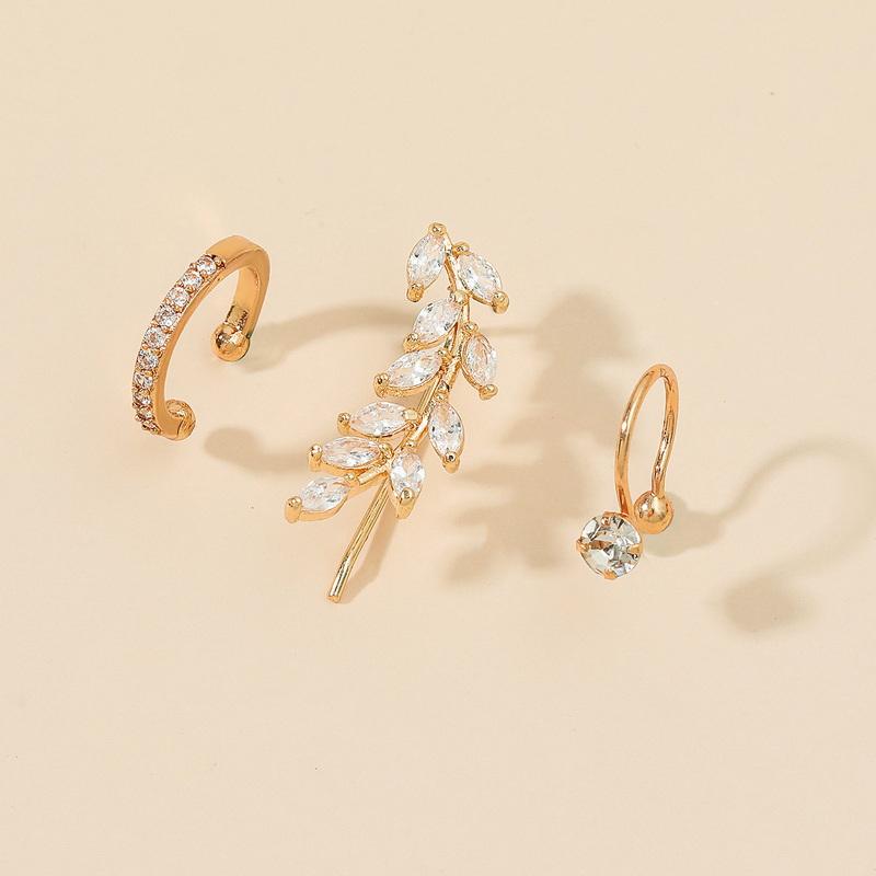 Bohemian Leaves Zircon Ear Clip Earrings For Women Simple Rhinestone Leaf Cartilage Ear Cuff Wedding Party Banquet Jewelry Gifts