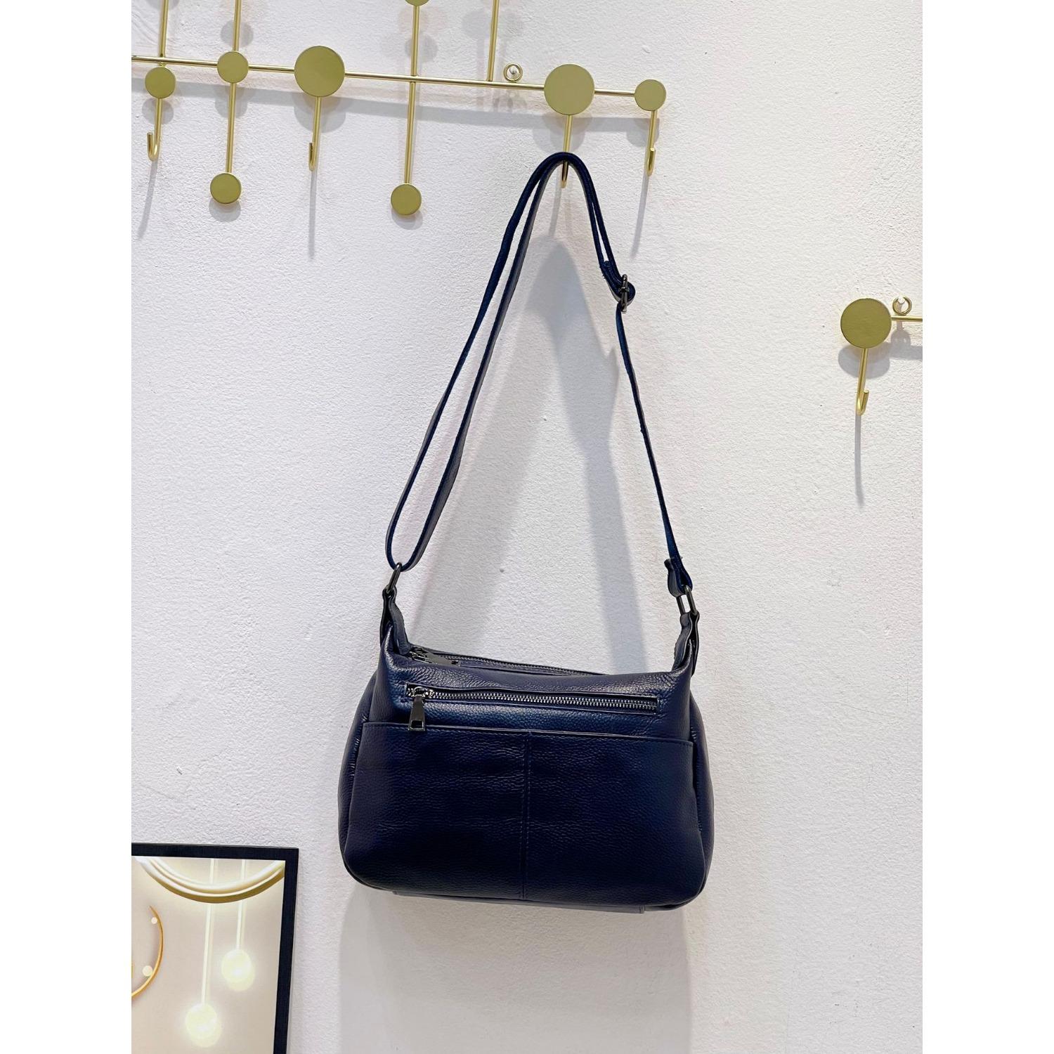 

Повседневная женская сумка из коровьей кожи, сумка-мессенджер на одно плечо, модная и простая женская сумка, многосекционная сумка-ракушка, практичная синий