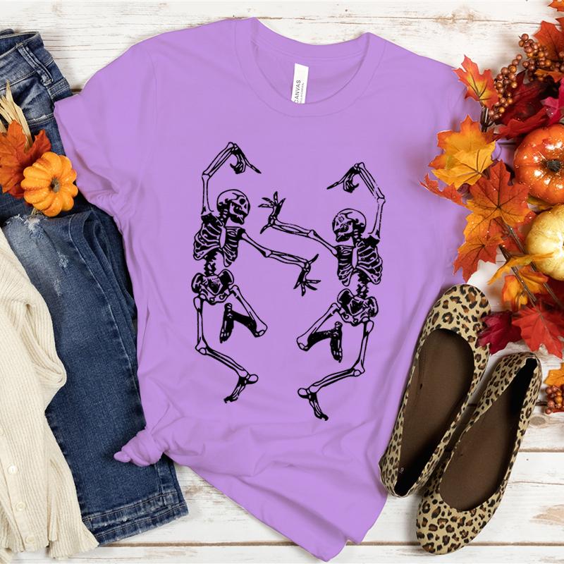 Halloween T-Shirt mit Skelett-Grafik T-Shirts Skelette feiern und tanzen T-Shirts Lustiges gruseliges Shirt Kurzarm-Tops
