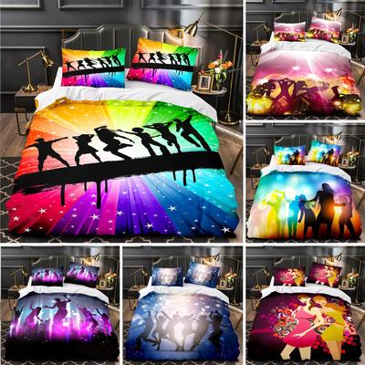 Bettbezug mit Tanzmotiv, Mikrofaser, Menschenmenge, Karneval, Tanzen, Doppelbett, Regenbogen, gestreifte Sterne, Jugend-Vitalitätsthema, King-Size-Bettbezug