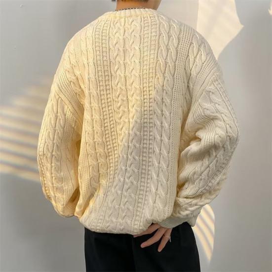 Men Fall Winter Sweater Solid Color Knitted Warm Thick Long Sleeve Loose Anti-shrink Pullover Casual Couple Unisex Sweater