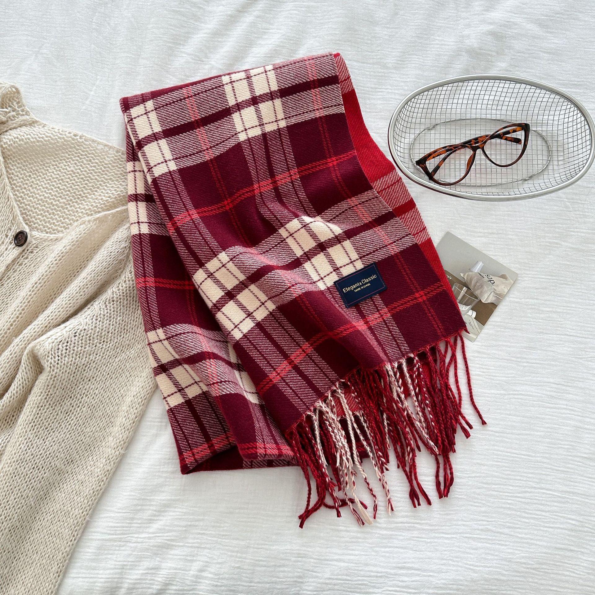 New Classic Korean Style Double Sided Plaid Tassel Scarf Exquisite Winter College Style Couple Versatile Warm Scarf