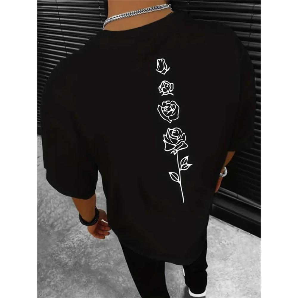 

Мужская летняя футболка свободного кроя с принтом в виде роз XXXXXL чёрный