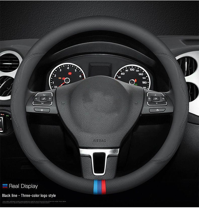 Genuine Leather D-Shaped Steering Wheel Cover - Ultra-thin, Breathable, Anti-slip, Sweat-absorbing, All-season, Universal Fit.