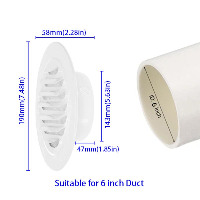 2pcs 3/4/6inch Round Vent Cover Stainless Steel Louvered Grille Cover Air Vent Outlet with Built-in Mesh for House/Office/Garage