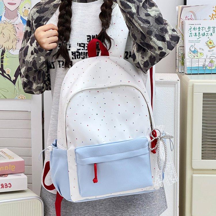 Schoolbag New Korean Version Cute High School Student Polka Dots Ins Schoolbag High Value Backpack Simple Student Large Capacity Backpack