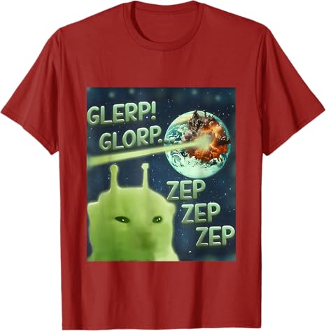 

Glerp Glorp Funny Alien Cat Meme TShirt Y2k Kitty Brainrot Tee Dank Silly Cat Top Novelty Gift Cool Kitten UFO Graphic Outfit S