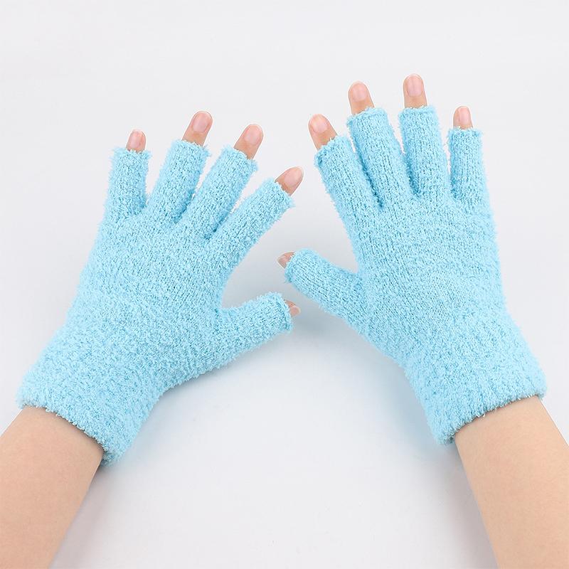 Autumn Winter Plush Half-Finger Gloves Thickened Coral Fleece Keep Warm Knitted Gloves