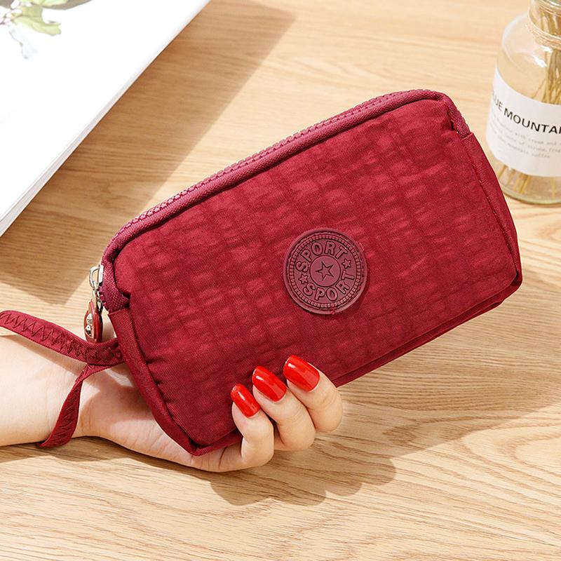 1 Stück Damen Mode Make-up Handtasche Kurze Handy-Tasche Tragbare Geldbörse Beutel Einfarbig 3-lagiger Reißverschluss