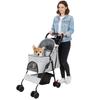 4 Wheels Pet Stroller, Foldable Cat And Dog Stroller with Mesh Windows, Cup Holder, Storage Basket, Breathable Pet Strolling Cart Holds Up To 22lbs