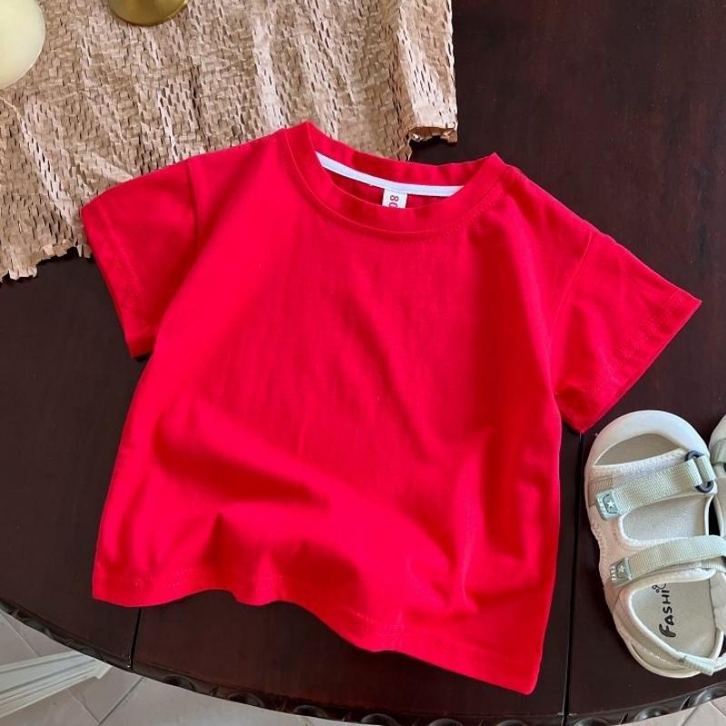 Summer Solid Children Cotton Casual Short Sleeve T-shirts Girls Baby Clothes Kids Boys Toddler Korean Style Tops