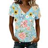 Women V Neck Short Sleeve Floral Print T Shirt Casual Lightweight Top Summer Blouse Soft Fabric Comfortable Fit