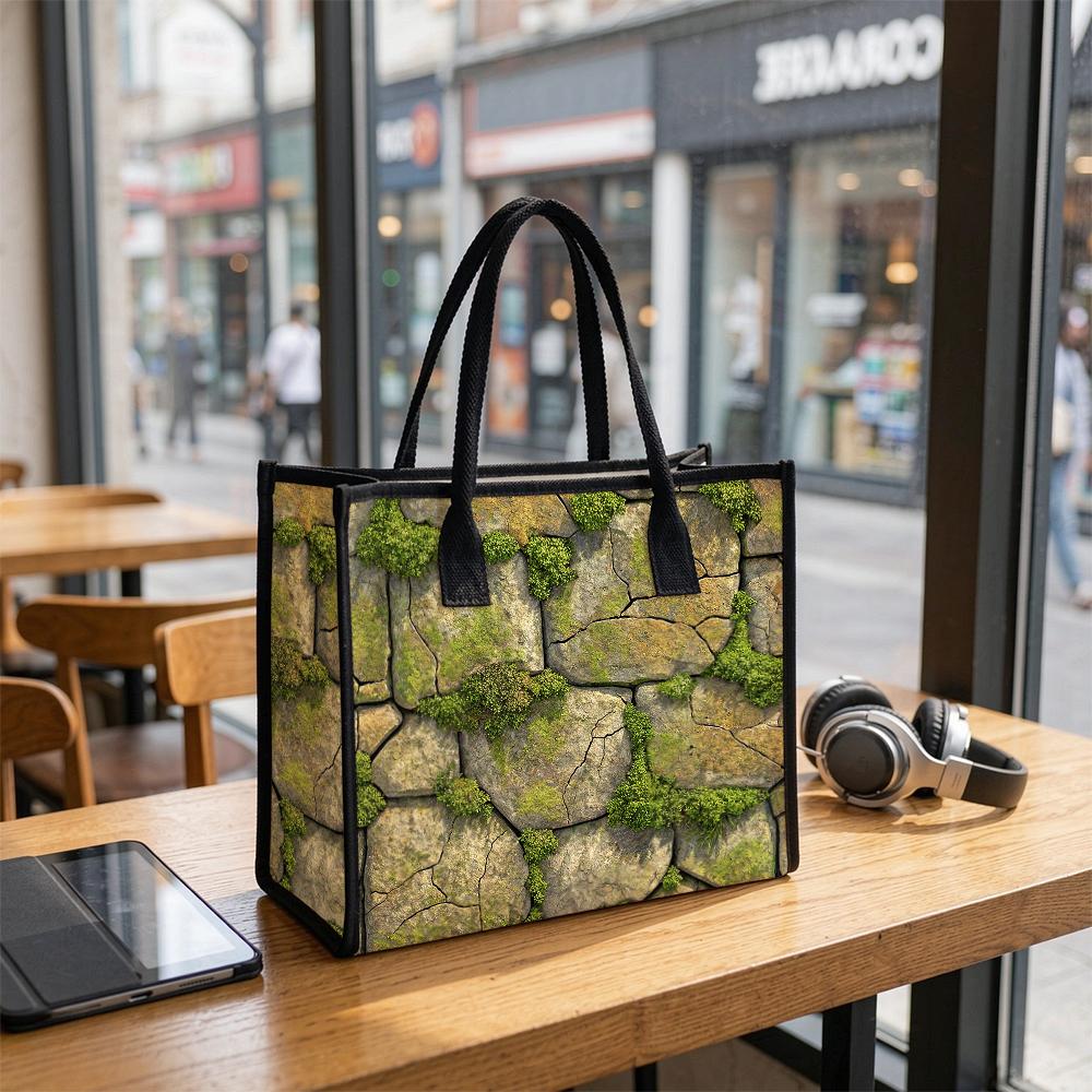 Moss Stone Pattern Tote Bag Casual Daily Shopping Portable Large Capacity Shoulder Handbag