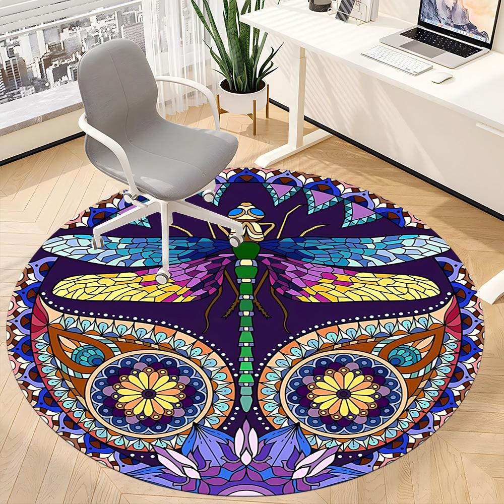 1pc Mandala Dragonfly Office Round Rug, Non-slip, Soft and Durable Office Rug for Interior Decoration, Perfect for Office, Beautiful Decoration yy2603